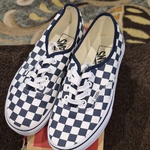 Vans Navy and White Checkered Shoes